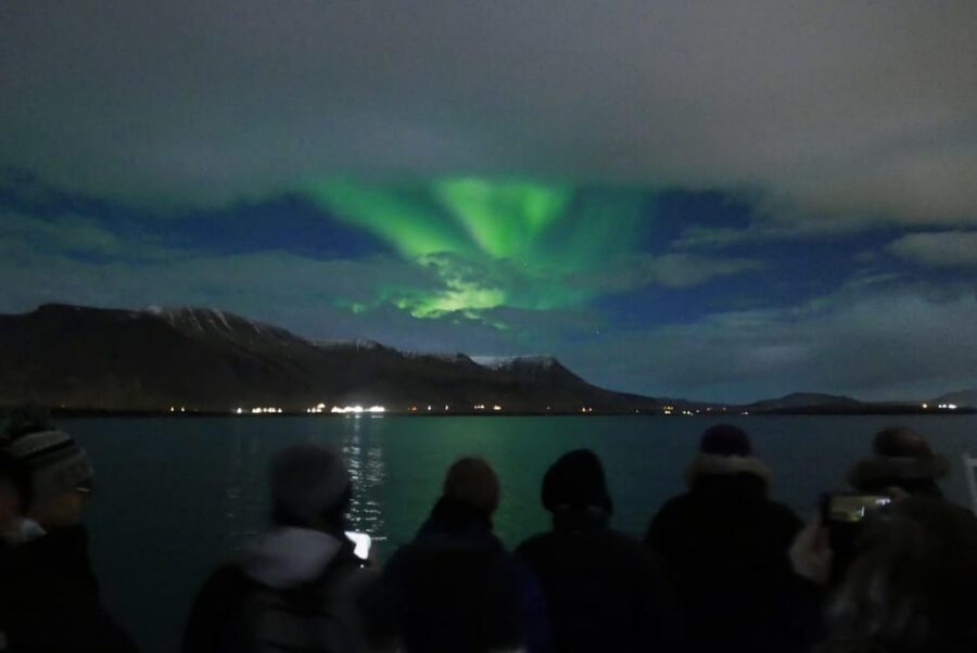 Reykjavik: Northern Lights Guided Boat Tour with Photos - Onboard Comfort: Warm Overalls, Café Time, and Wi‑Fi